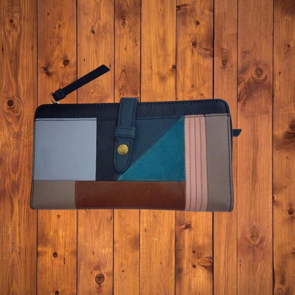 Fossil Handbags - Fossil Patchwork Leather Fiona Bifold Clutch Wallet Classic Colorful Snap Flap